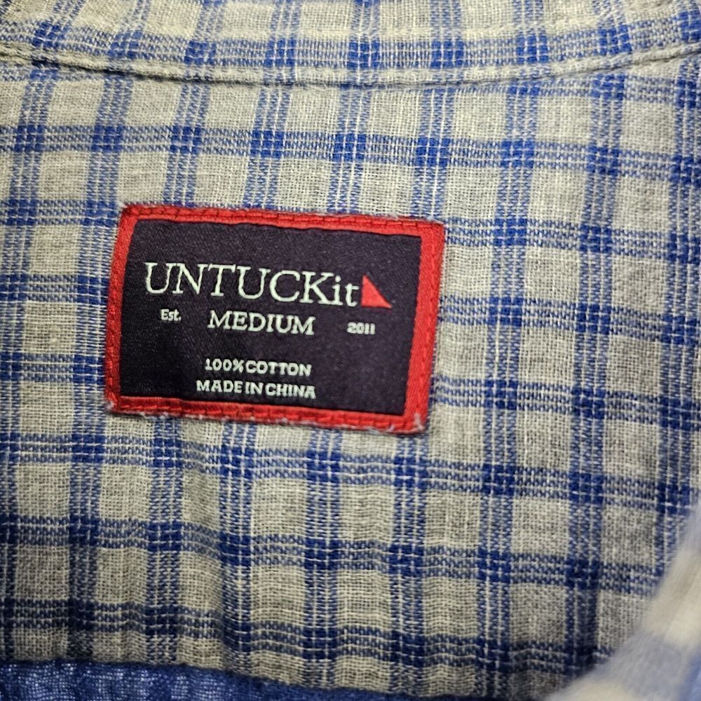 Untuckit Pugliese Double Layer Cotton Button Up Shirt - Men's Size Medium Blue - Picture 4 of 7